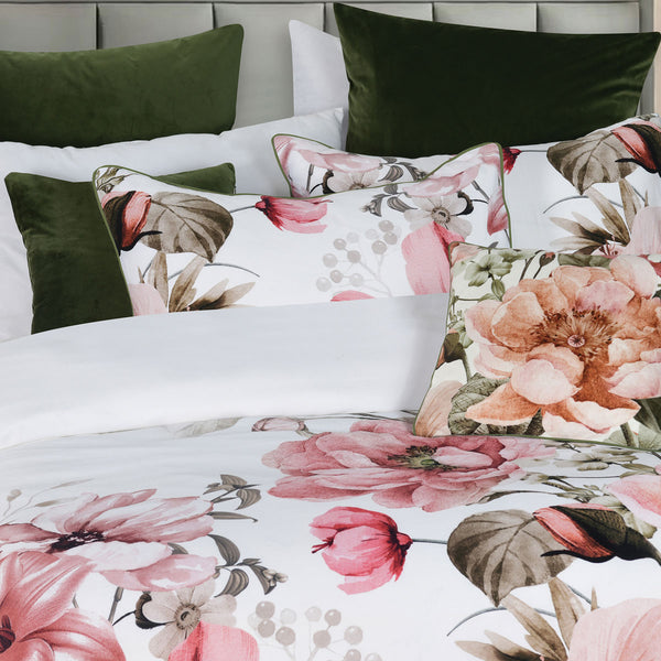 Bianca Eliana Floral Cotton Sateen Quilt Doona Duvet Cover White Super King