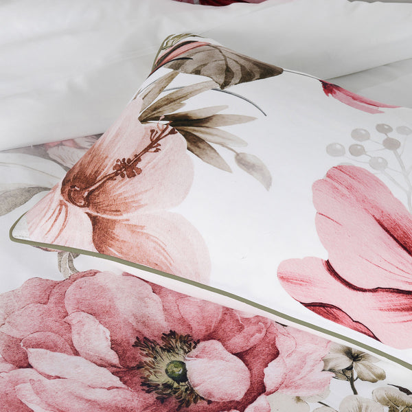 Bianca Eliana Floral Cotton Sateen Quilt Doona Duvet Cover White Super King