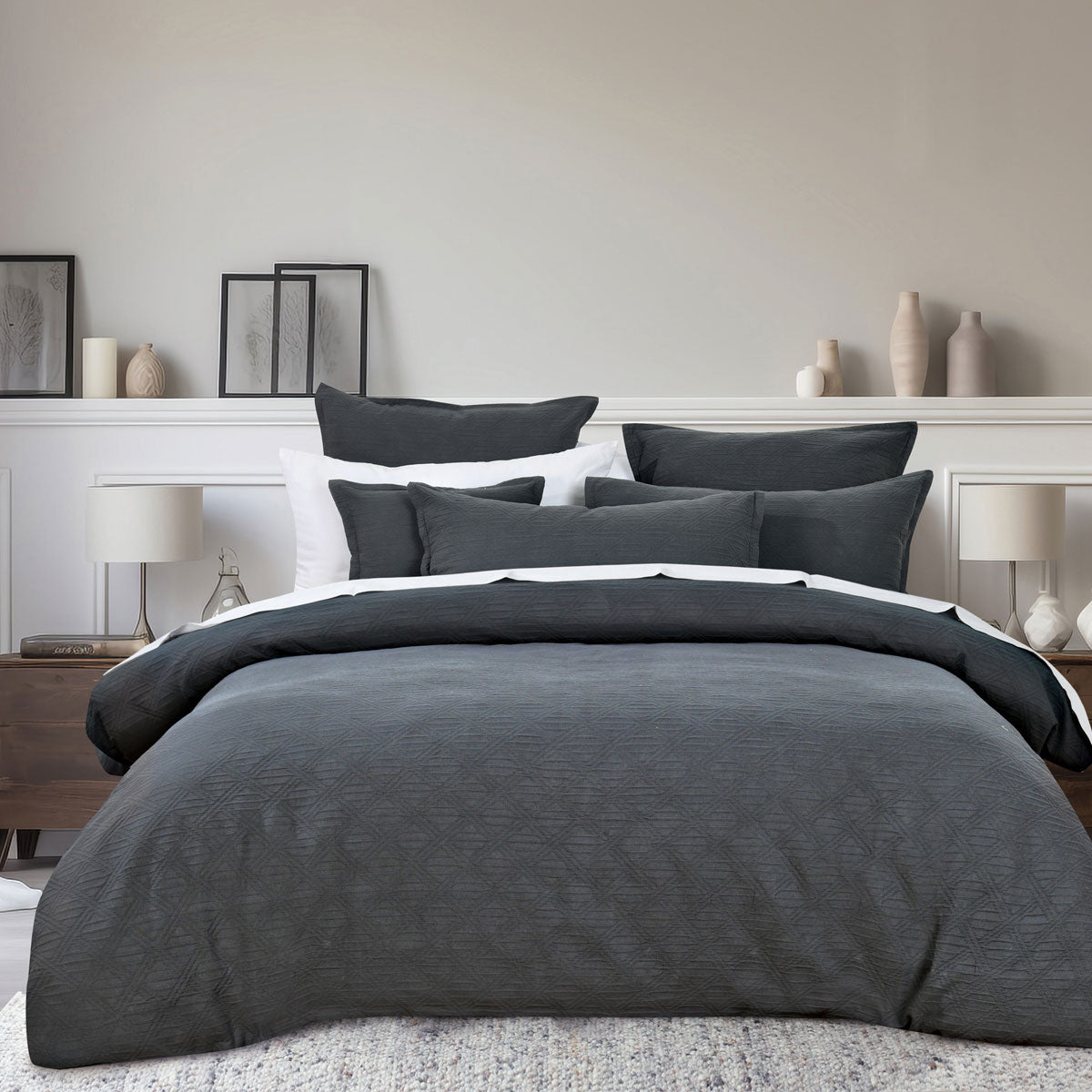 Bianca Hallston Diamond Cotton Quilt Doona Duvet Cover Charcoal Grey Queen