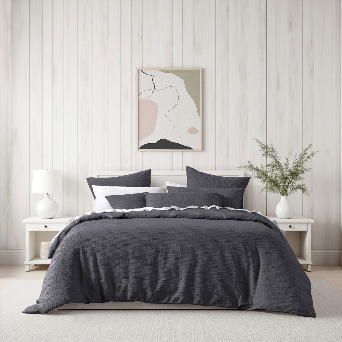 Bianca Kahlani Waffle Quilt Doona Duvet Cover Set Charcoal Grey Double