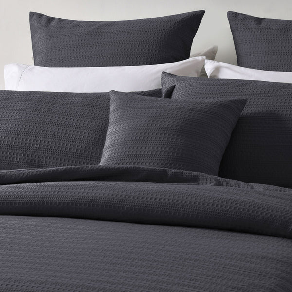Bianca Kahlani Waffle Quilt Doona Duvet Cover Set Charcoal Grey Double