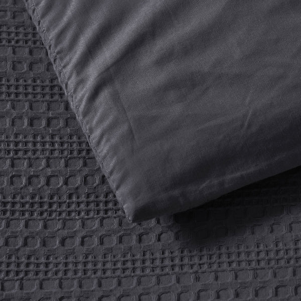 Bianca Kahlani Waffle Quilt Doona Duvet Cover Set Charcoal Grey Double