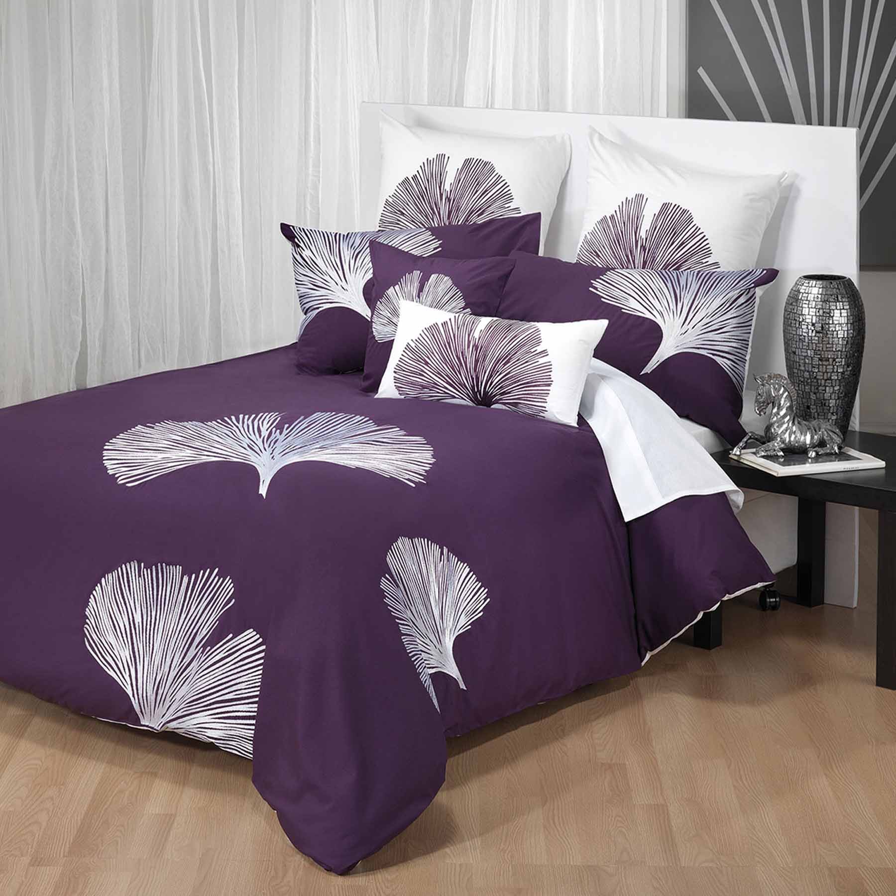 Bianca Kalista Embroidered Quilt Doona Duvet Cover Aubergine Queen