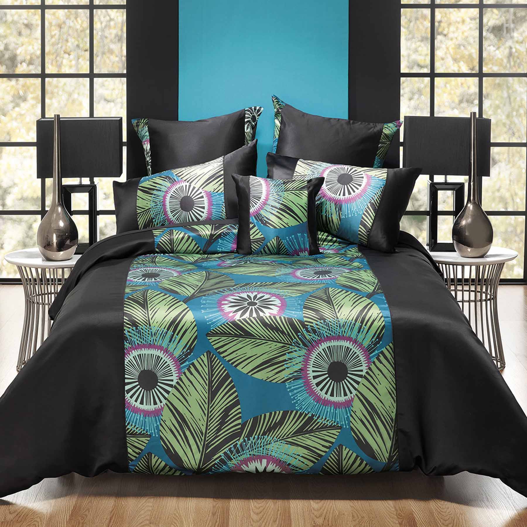 Bianca Kebo Tropical Print Quilt Doona Duvet Cover Set Black King