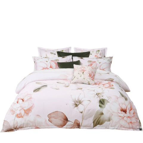 Bianca Layla Floral Cotton Sateen Quilt Doona Duvet Cover White Super King
