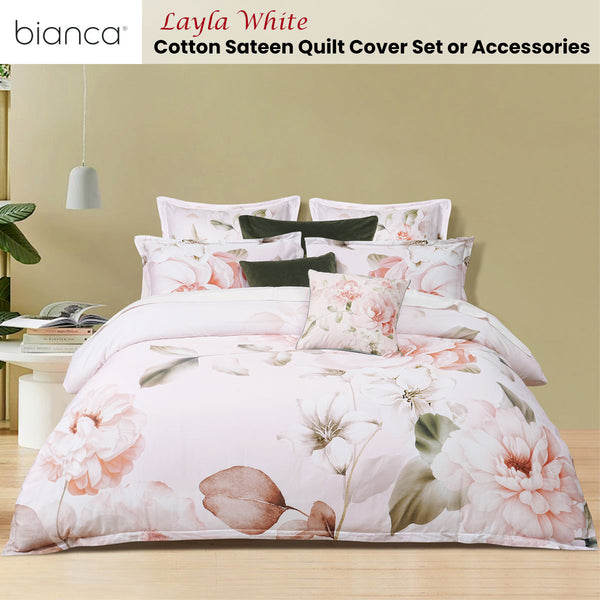 Bianca Layla Floral Cotton Sateen Quilt Doona Duvet Cover White Super King