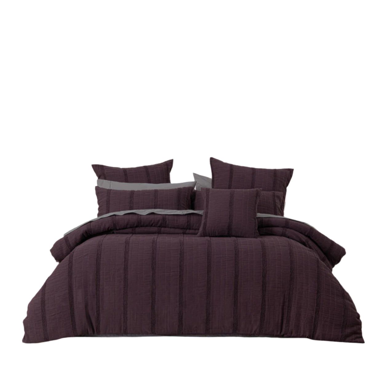 Bianca Malua Jacquard Striped Quilt Doona Duvet Cover Grape King
