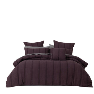 Bianca Malua Jacquard Striped Quilt Doona Duvet Cover Grape King