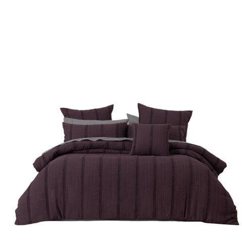 Bianca Malua Jacquard Striped Quilt Doona Duvet Cover Grape King