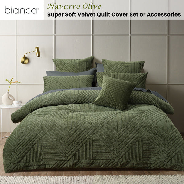 Bianca Navarro Geometric Velvet Quilt Doona Duvet Cover Olive Queen