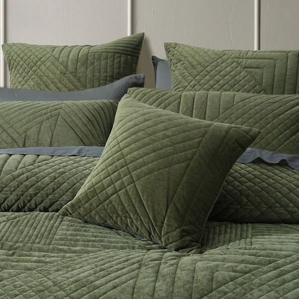 Bianca Navarro Geometric Velvet Quilt Doona Duvet Cover Olive Queen