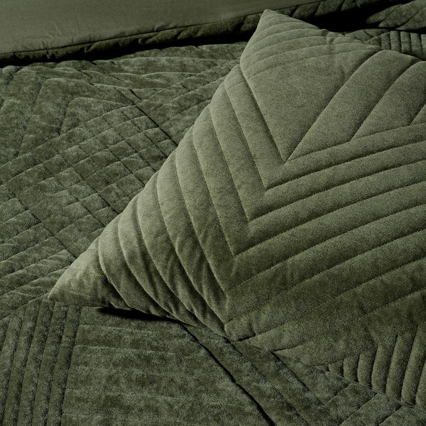 Bianca Navarro Geometric Velvet Quilt Doona Duvet Cover Olive Queen