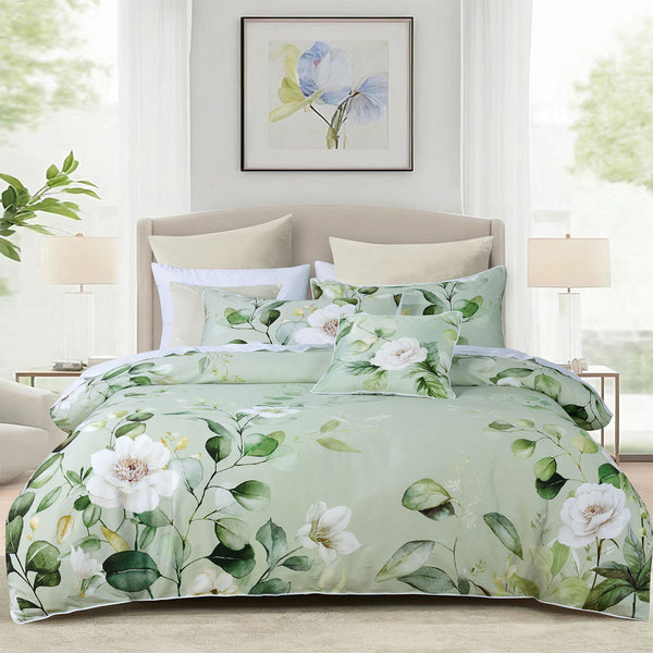 Bianca Salisbury Floral Cotton Sateen Quilt Doona Duvet Cover Sage Queen