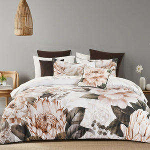 Bianca Somerset Floral Cotton Sateen Quilt Doona Duvet Cover White Double