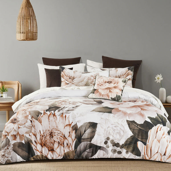 Bianca Somerset Floral Cotton Sateen Quilt Doona Duvet Cover White Double