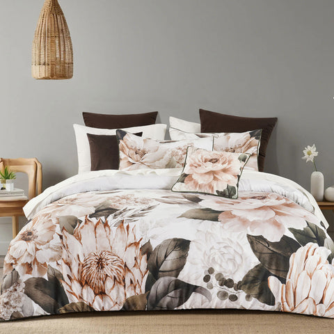 Bianca Somerset Floral Cotton Sateen Quilt Doona Duvet Cover White Double