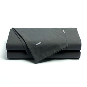 Bianca Heston 300TC Cotton Percale Flat Fitted Sheet Set Charcoal Double