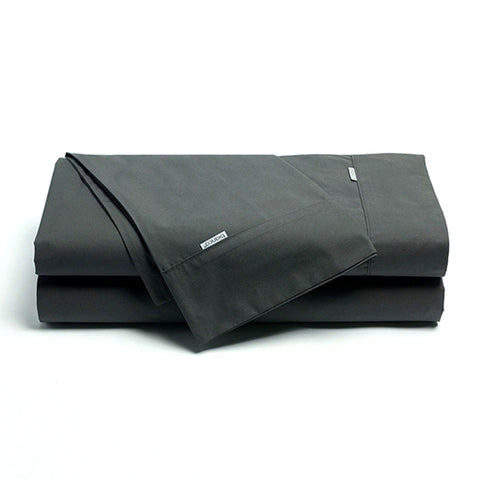 Bianca Heston 300TC Cotton Percale Flat Fitted Sheet Set Charcoal King Single