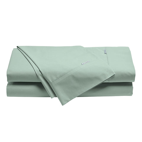 Bianca Heston Cotton Percale Flat Fitted Sheet Set Sage Green King