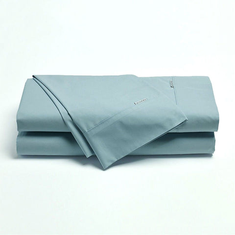 Bianca Heston Cotton Percale Flat Fitted Sheet Set Steel Blue King