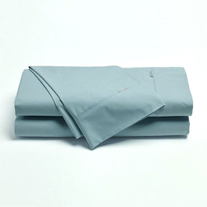 Bianca Heston Cotton Percale Flat Fitted Sheet Set Steel Blue Single