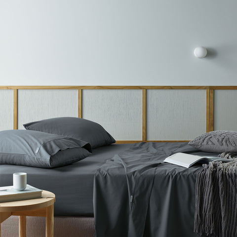 Bianca Natural Sleep Recycled Cotton Bamboo Flat Fitted Sheet Set Charcoal Single