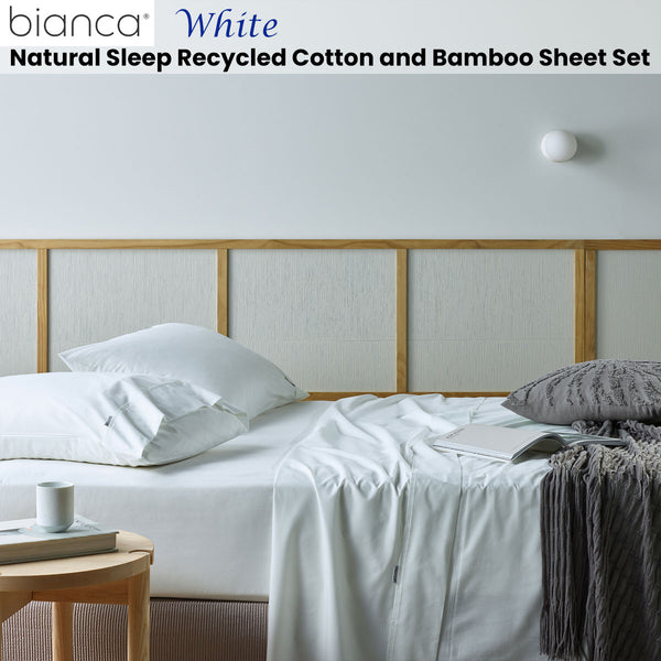 Bianca Natural Sleep Recycled Cotton Bamboo Flat Fitted Sheet Set White Split King