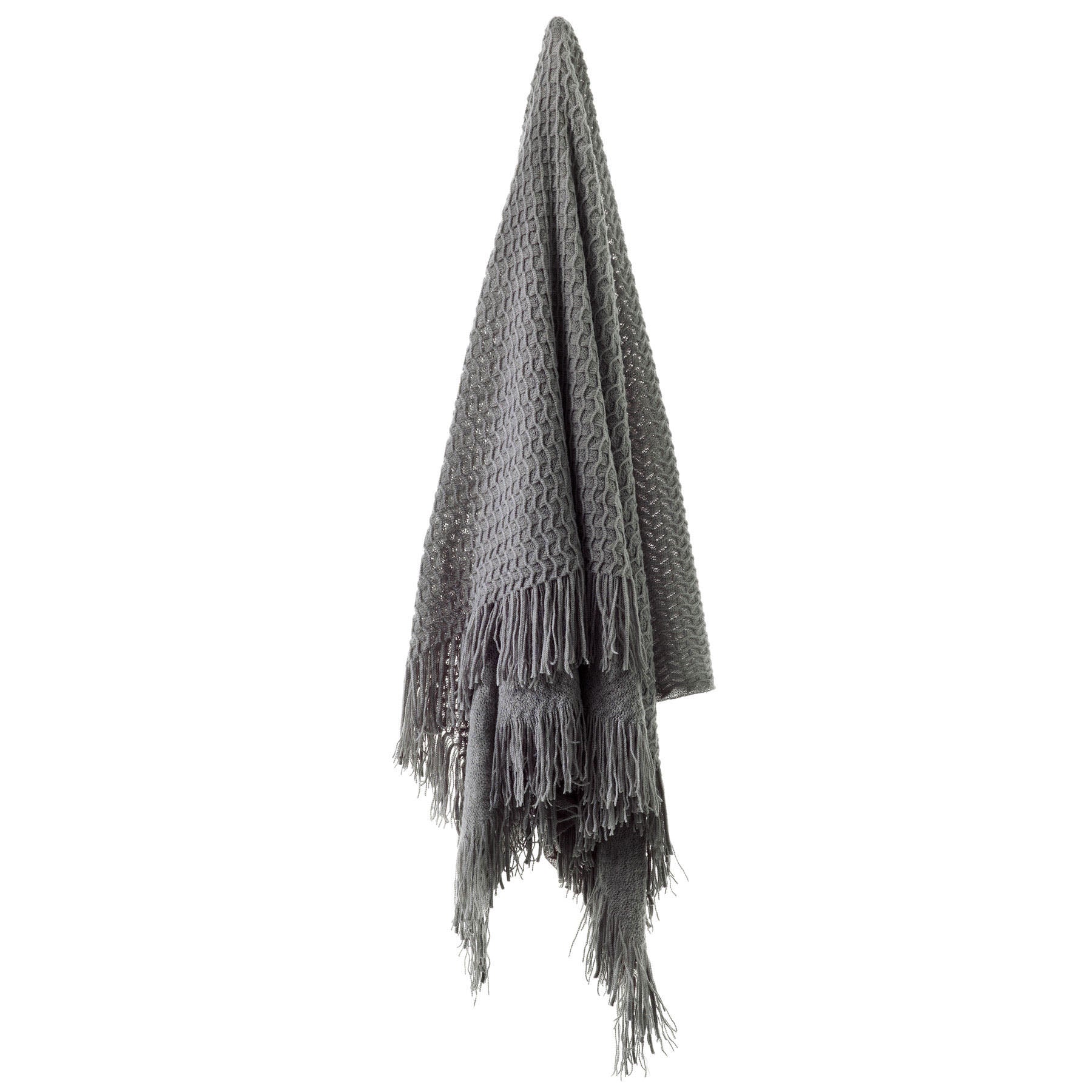 Bianca Declan Knitted Fringe Blanket Throw Rug Charcoal Grey 130 x 170cm