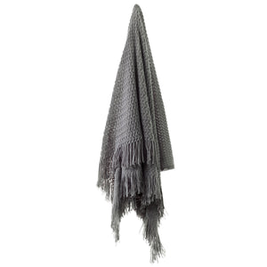 Bianca Declan Knitted Fringe Blanket Throw Rug Charcoal Grey 130 x 170cm