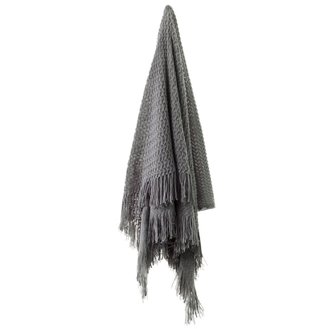 Bianca Declan Knitted Fringe Blanket Throw Rug Charcoal Grey 130 x 170cm