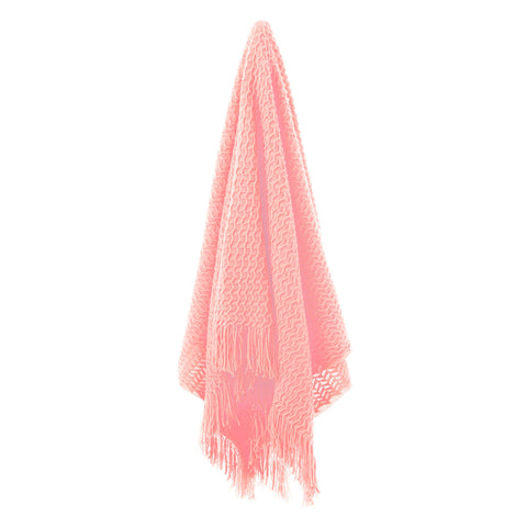 Bianca Declan Knitted Fringe Blanket Throw Rug Pink 130 x 170cm