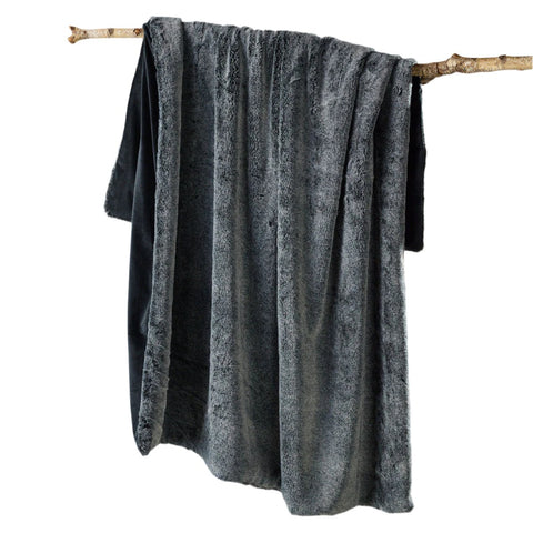 Bianca Hotham Faux Fur Blanket Throw Rug Coal Grey 130 x 160cm