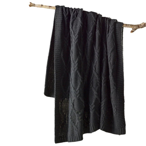 Bianca Johnson Knitted Blanket Throw Rug Charcoal Grey 130 x 160cm