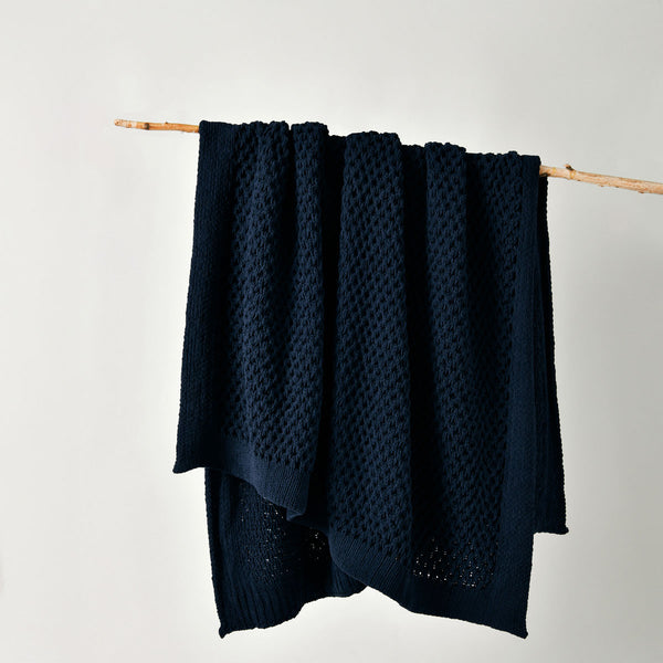 Bianca Sofala Polyester Chenille Throw Rug Blanket 130 x 170cm Indigo