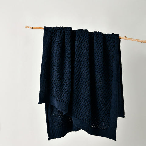 Bianca Sofala Polyester Chenille Throw Rug Blanket 130 x 170cm Indigo