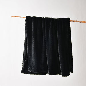 Bianca Tambar Faux Fur Throw Rug Blanket 130 x 170cm Black