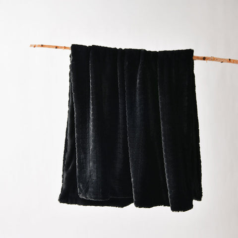Bianca Tambar Faux Fur Throw Rug Blanket 130 x 170cm Black