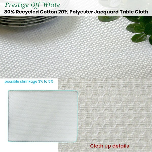 Prestige Cotton Rich Jacquard Off White Tablecloth Square 220 x 220cm
