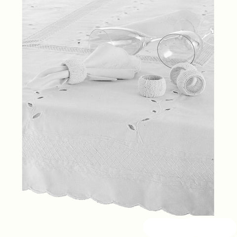 Embroidered Polyester Cotton Tablecloth Rectangular White 150 x 225cm