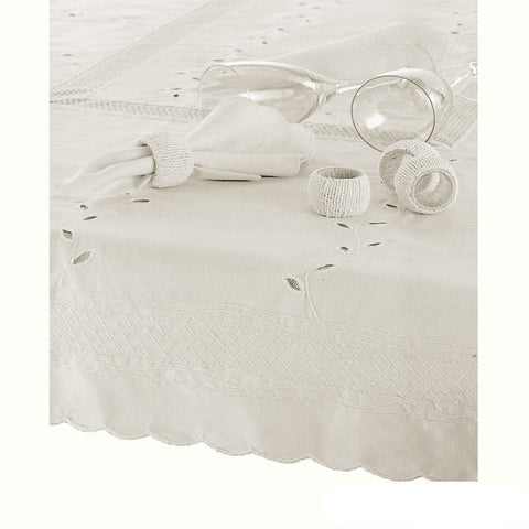 Embroidered Polyester Cotton Tablecloth Rectangular Marshmallow 170 x 310cm