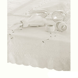 Embroidered Polyester Cotton Tablecloth Rectangular Marshmallow 170 x 360cm