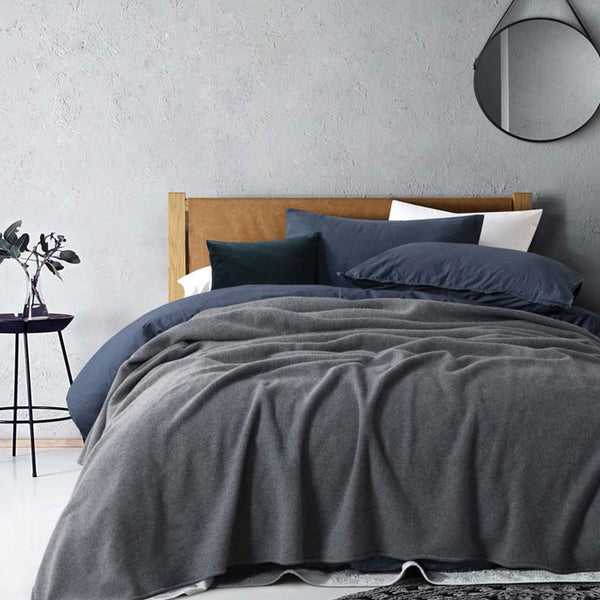 Laconia 400GSM Australian Pure Wool Blanket Grey Queen