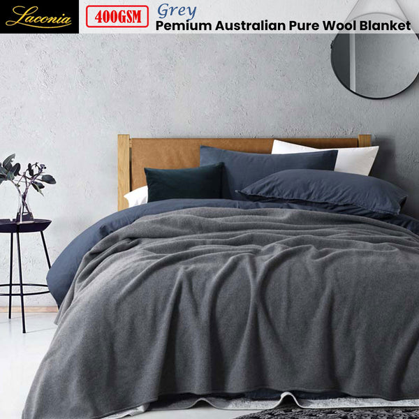 Laconia 400GSM Australian Pure Wool Blanket Grey Queen