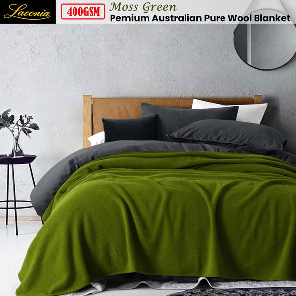 Laconia 400GSM Australian Pure Wool Blanket Moss Green Super King