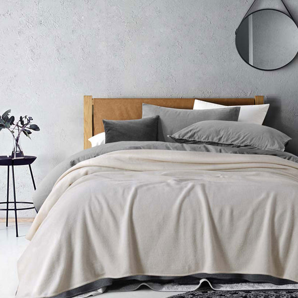 Laconia 400GSM Australian Pure Wool Blanket Natural Queen
