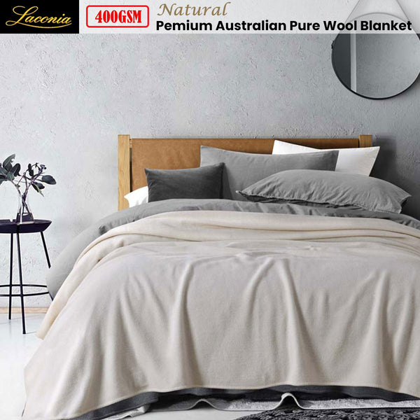 Laconia 400GSM Australian Pure Wool Blanket Natural Queen