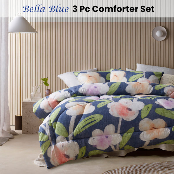 Accessorize Bella 3 Pce Floral Bedspread Comforter Coverlet Blue Double