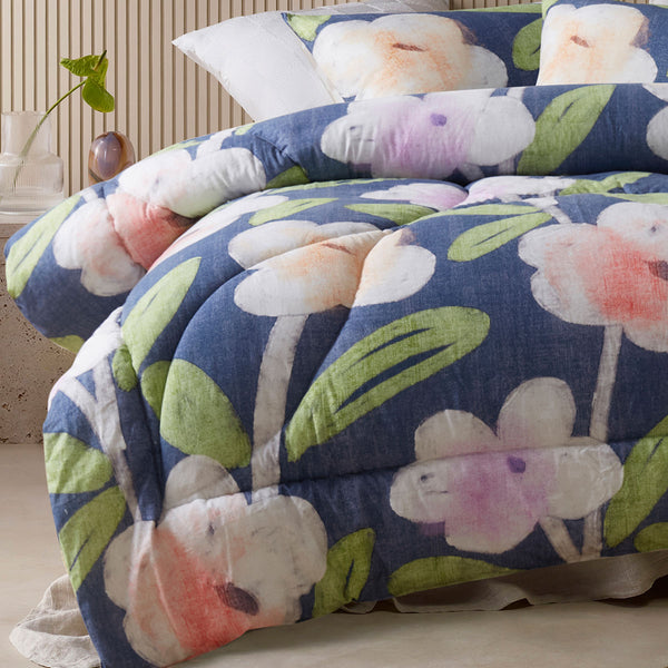 Accessorize Bella Floral Cotton Bedspread Comforter Coverlet Blue King