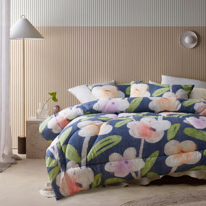 Accessorize Bella Floral Cotton Bedspread Comforter Coverlet Blue Queen