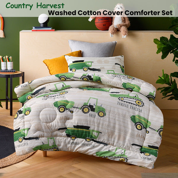 Happy Kids 2 Pce Country Harvest Farmyard Cotton Comforter Quilt Single